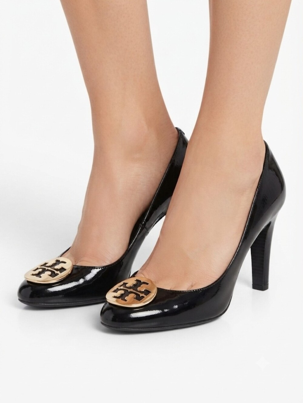 Tory Burch Black Patent Leather Heel with Gold Logo Medallion Size 7